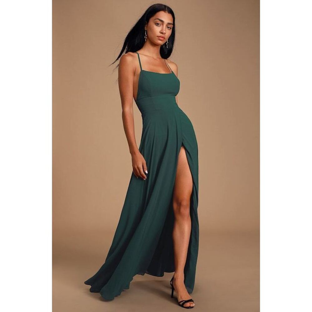 Lulus Dreamy Romance Forest Green Backless Maxi Dress - Size XS